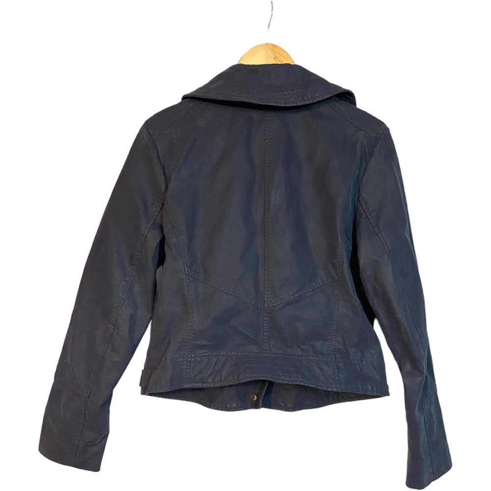 Women’s Dark Blue Faux Leather Biker Jacket - Picture 2 of 9